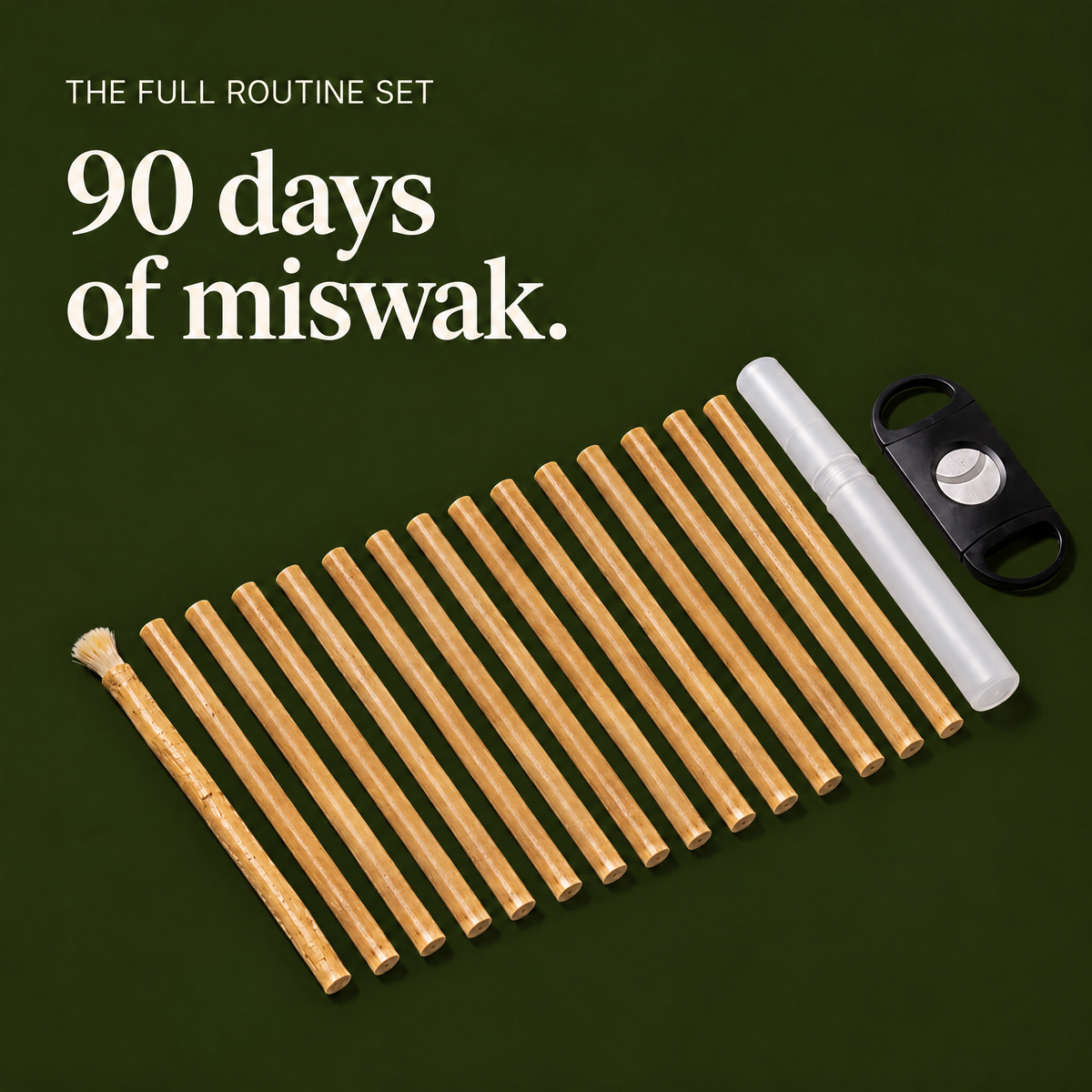 The Full Routine Set: 15 miswak sticks, travel case and tip cutter